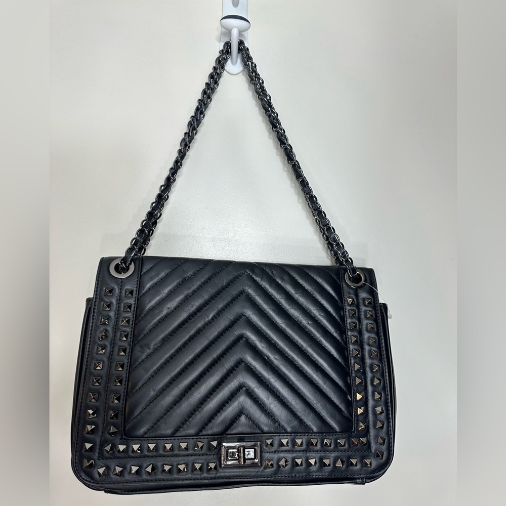 Chiara Ferretti black studded leather handbag